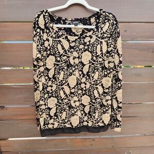 Lucky Brand Lightweight‎ Floral Sweater Black Beige Size S